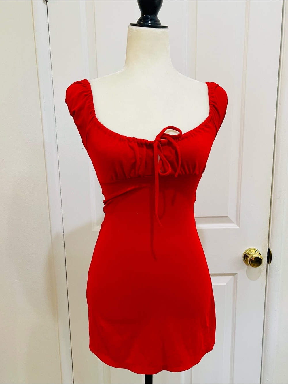 Red Riding Hood Ruched Tie-Front Mini Dress